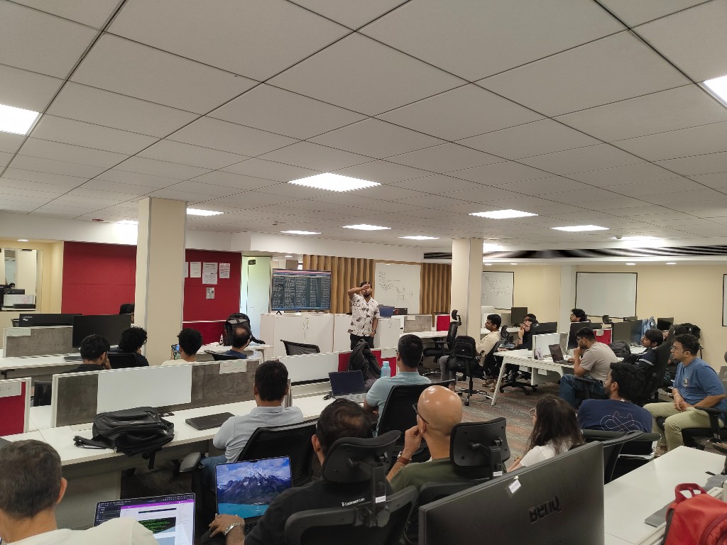 Jeevan DC speaking to attendees during the Git internals session