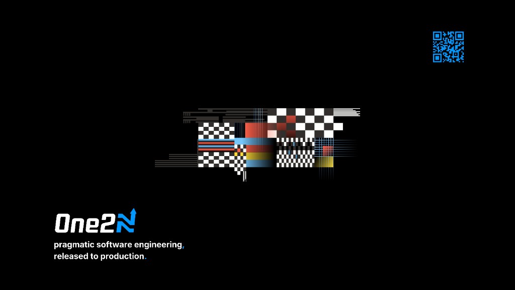 One2N pragmatic software engineering glitch art wallpaper with QR code